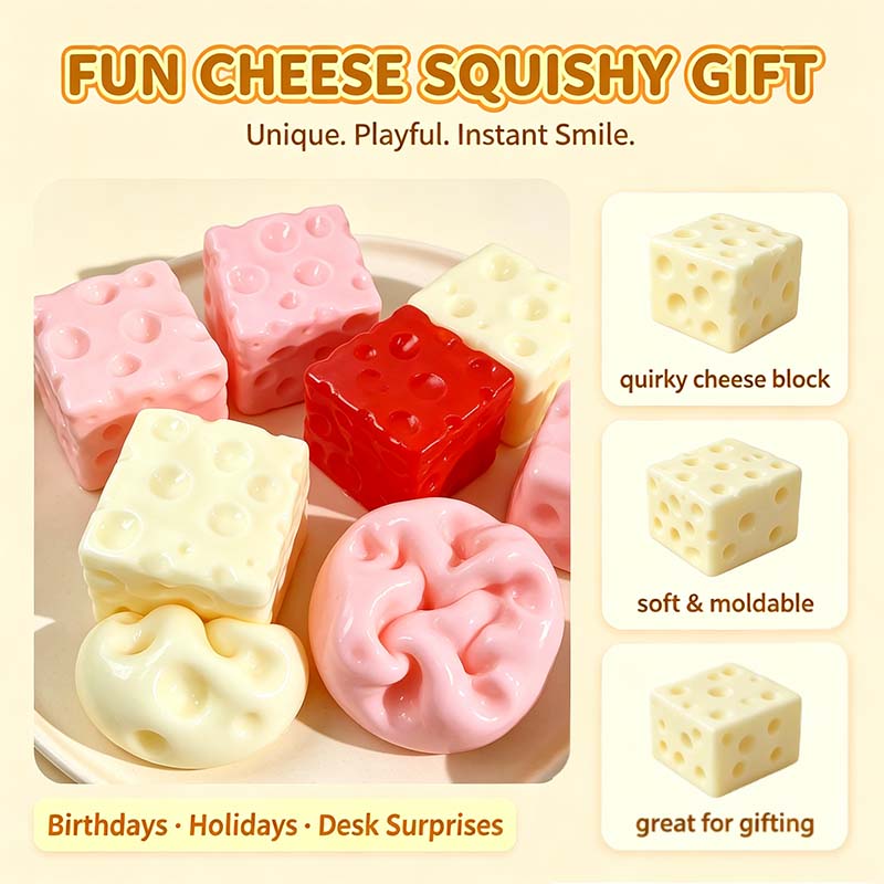 Cheese Cube Squishy Toy - Soft Moldable Petroleum Jelly-Filled Squeeze Ball🧀