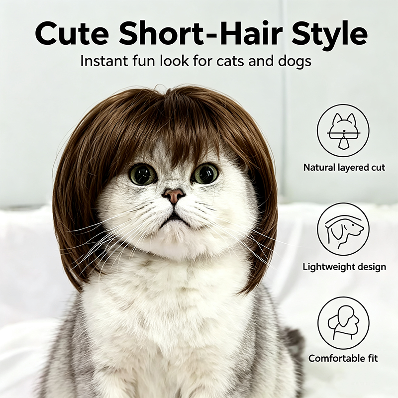 Cute Short-Hair Wig Pet Headband, Funny Pet Wig Hair Accessories for Dogs and Cats 🐶