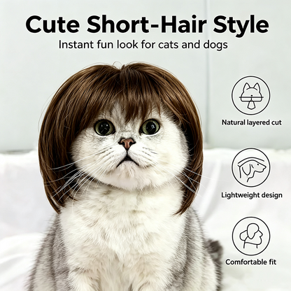 Cute Short-Hair Wig Pet Headband, Funny Pet Wig Hair Accessories for Dogs and Cats 🐶