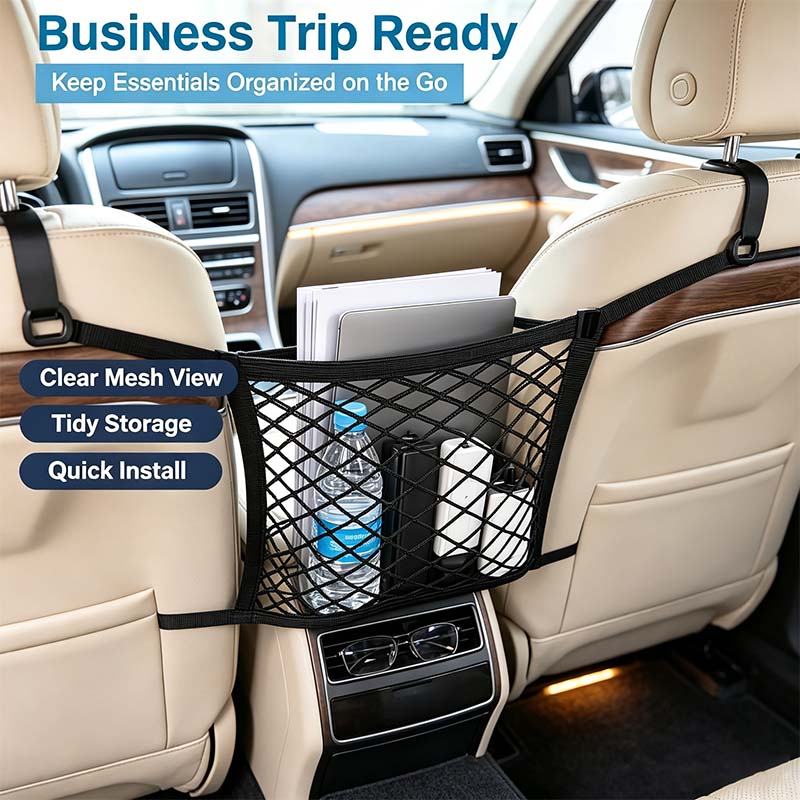 Universal Car Seat Back Organizer - 2-Layer Mesh Net Pocket with Elastic Edges🚗✨