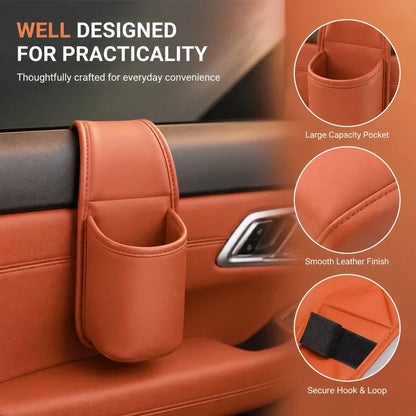 Leather car door storage pocket - double-layer compartments, scratch-proof flannel lining💼