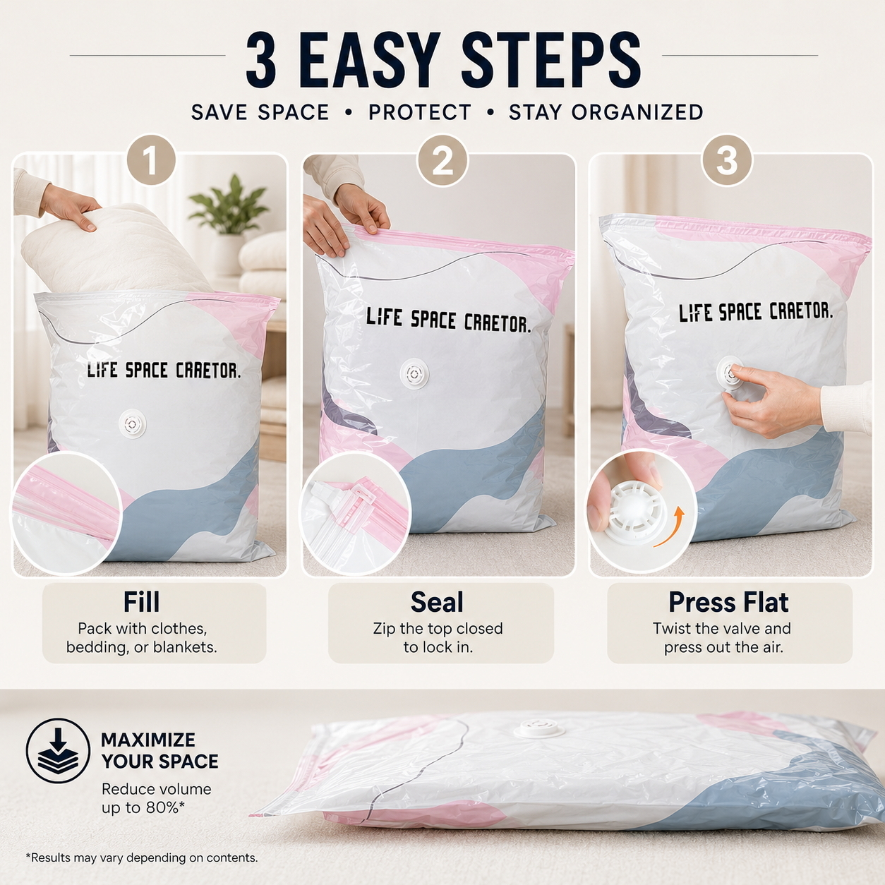 NO-PUMP VACUUM STORAGE BAGS 🧺