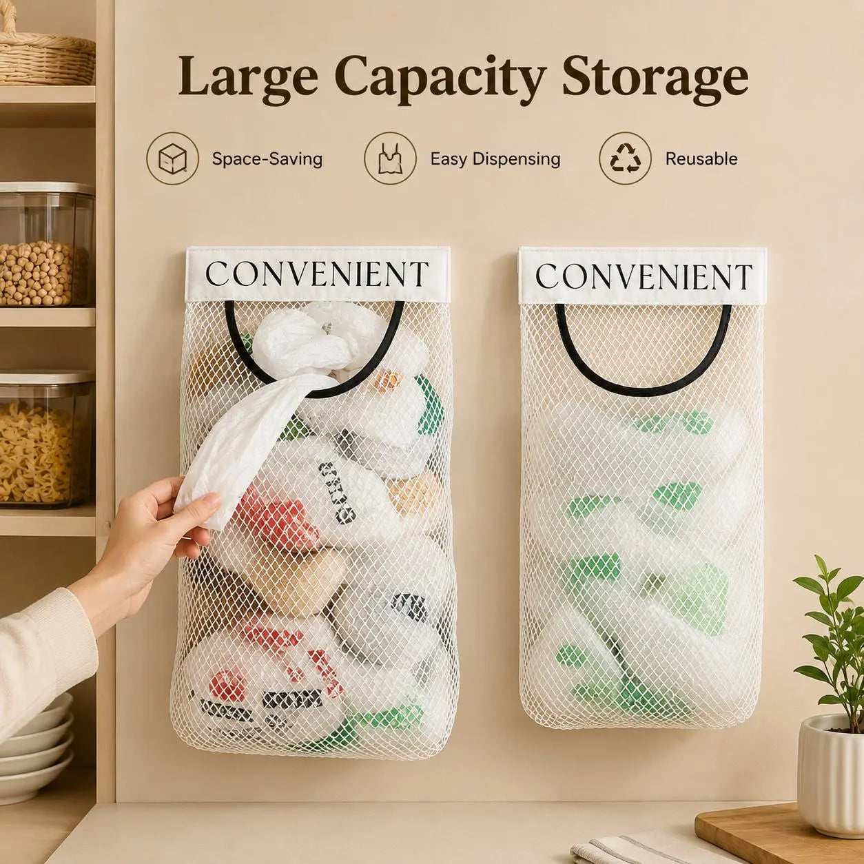 5PCS Grocery Garbage Bag Holder Trash Bag Dispenser Sticky Wall Mounted Mesh🛒