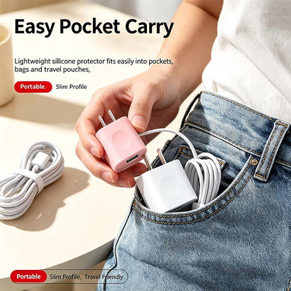 2 in 1 Silicone Charger Protector with Cord Wrap, iPhone Silicone Power Adapter Case🔌