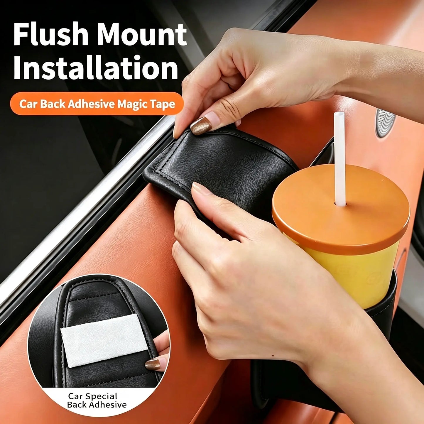 Leather car door storage pocket - double-layer compartments, scratch-proof flannel lining💼
