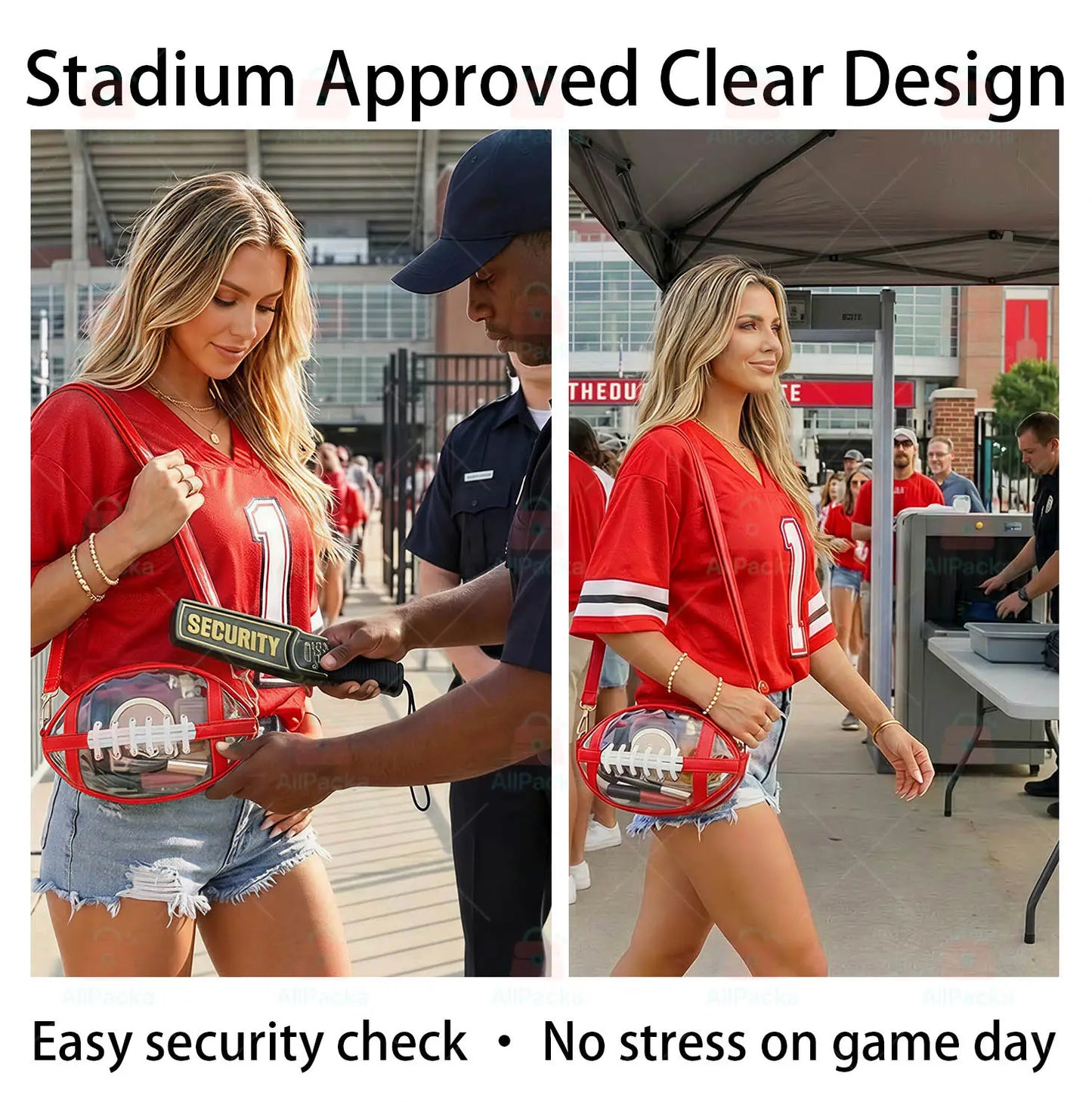 Clear Football Shaped Crossbody Bag, Transparent PVC Stadium Approved Game Day Bag 🏈