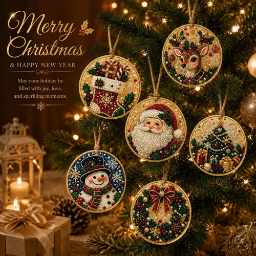 6Pcs/12Pcs Christmas DIY Diamond Painting Ornaments Kit, Xmas Tree Hanging Pendant🎄