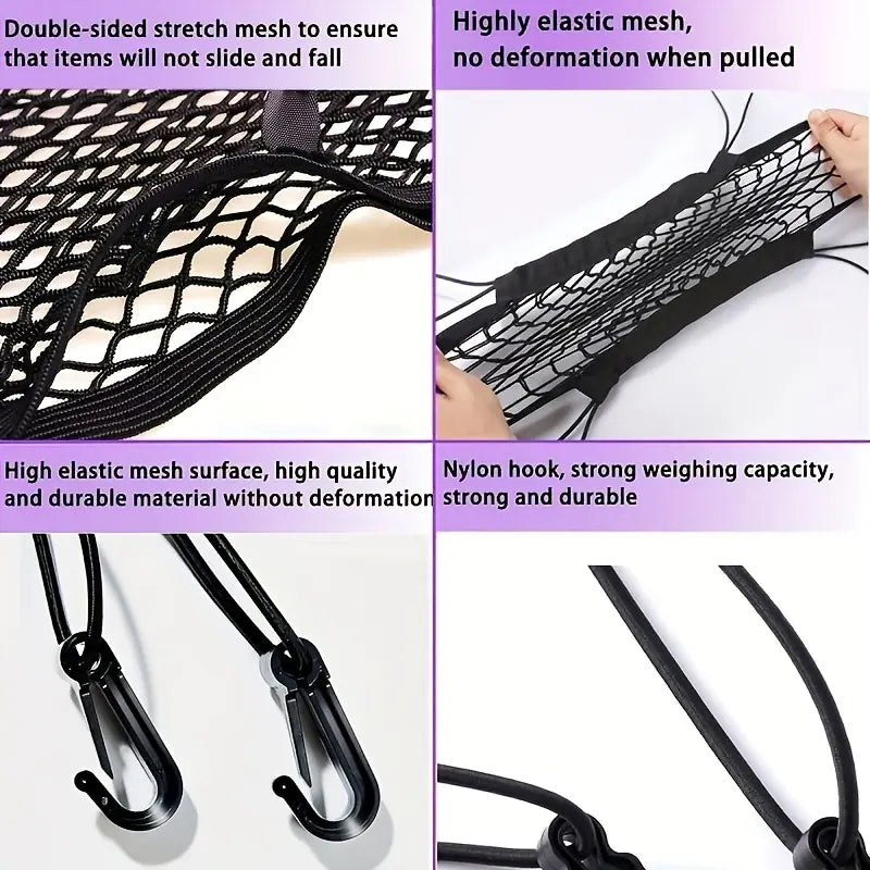 Universal Car Seat Back Organizer - 2-Layer Mesh Net Pocket with Elastic Edges🚗✨
