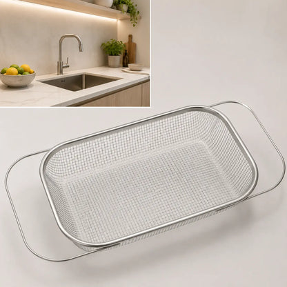 Stainless Steel Over-The-Sink Colander Strainer Basket, Expandable Rectangle Fine Mesh Kitchen Utensils🥣