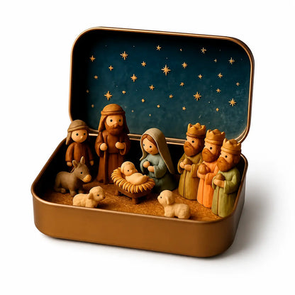 Religious Pocket-Size Mini Nativity Scene Set with Storage Box⛪
