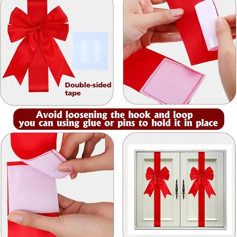 6 Packs Red Christmas Cabinet Ribbons Bows for Kitchen Large Christmas Door Ribbon Cabinet Bows Locker 🎄