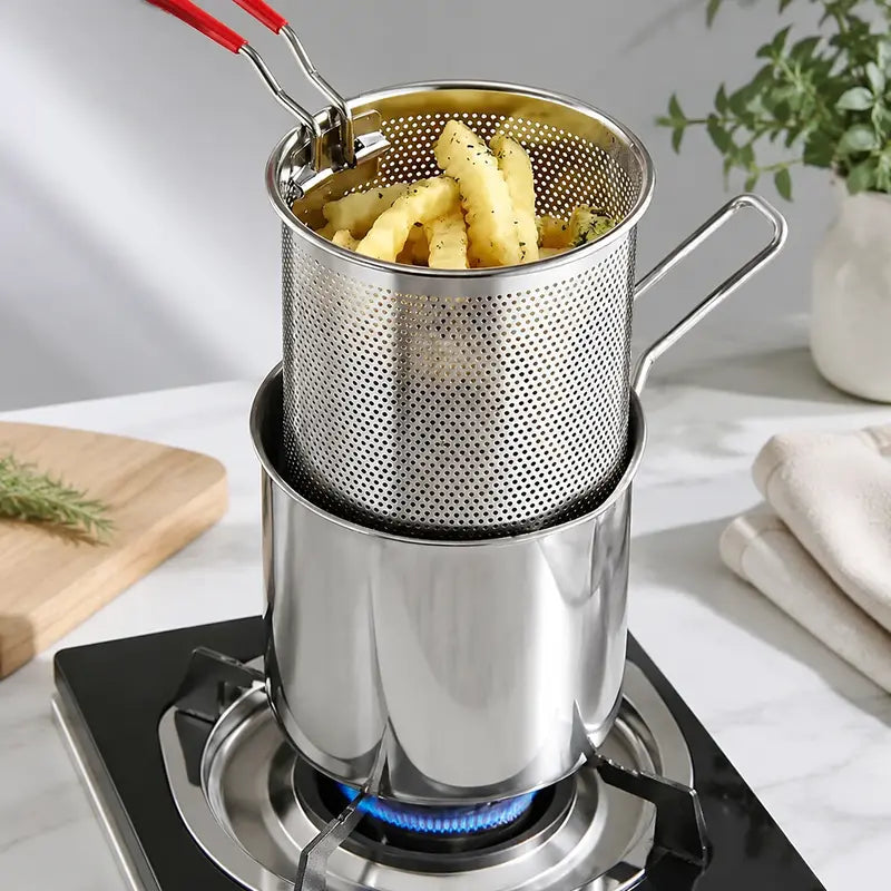 Stainless Steel Deep Fryer Set - 1-Person Mini Pot with Fry Pot, Filter Basket & Food Clip 🍳