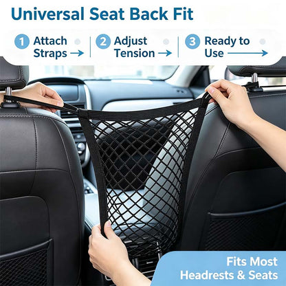 Universal Car Seat Back Organizer - 2-Layer Mesh Net Pocket with Elastic Edges🚗✨