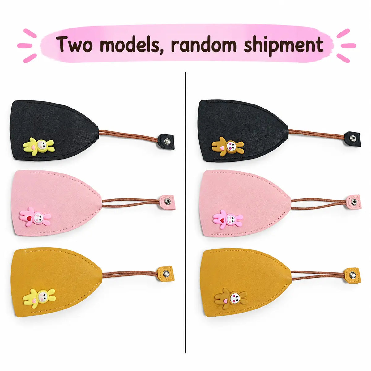 [Set of 3 - Orange, Pink & Black] Cute Cartoon Pull-out Key Case, Portable Leather Car Key Holder🔑