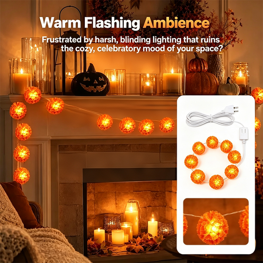 3M Mexican Marigold LED String Lights, 20 Flashing Orange Cempasuchil Style Garland, Battery-Powered🌼✨