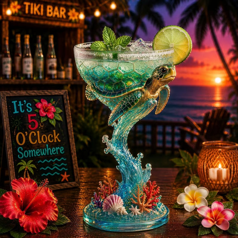🦜Parrot Paradise Margarita Glass-Tropical Collectible Cocktail Goblet🐢