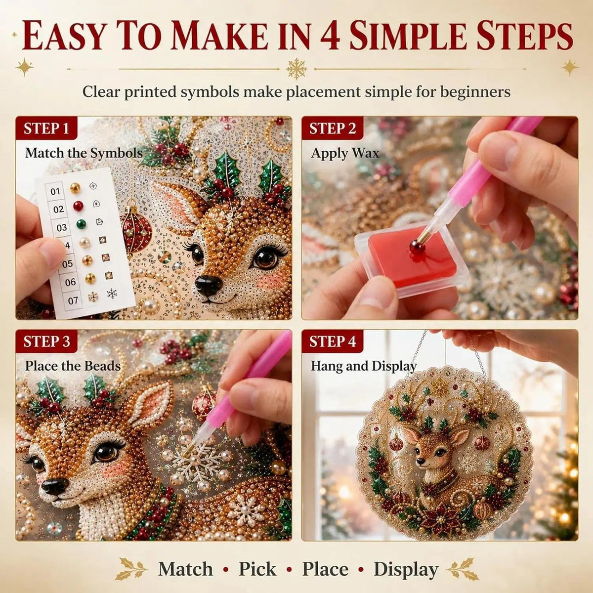 Christmas Pearl Diamond Painting Suncatcher Craft Kit (8in), DIY Crafting Set🎄