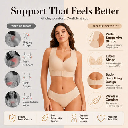 [Postural Correction] Women's Wireless Bra,Soft Breathable Non-removable Moulded Cups🤍