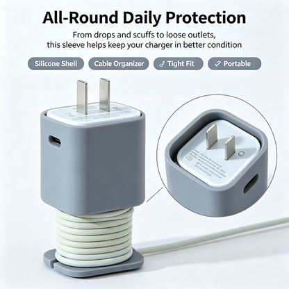 2 in 1 Silicone Charger Protector with Cord Wrap, iPhone Silicone Power Adapter Case🔌