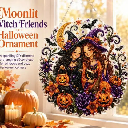 Halloween Diamond Painting Hanging Ornament Kit, Black Cat Moon🎃