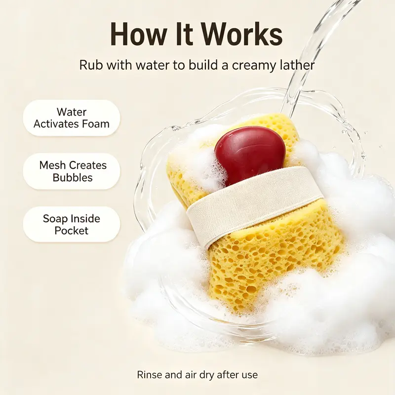 2Pcs Soft Bath Sponge with Soap Pocket, Quick Foaming Shower Scrub Sponge for Smooth Skin & Daily Body Cleaning 🧼