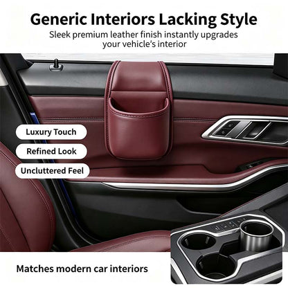Leather car door storage pocket - double-layer compartments, scratch-proof flannel lining💼