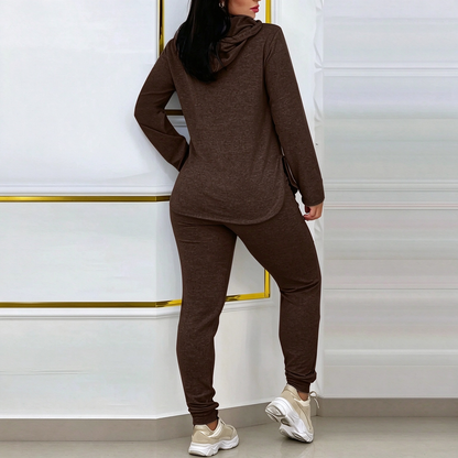Women's Solid Basic 2-Piece Outfit, Drawstring Hooded Long Sleeve Top & Slim Fit Casual Pants 🧥👖