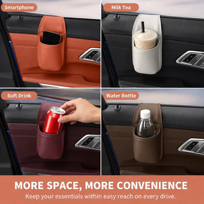 Leather car door storage pocket - double-layer compartments, scratch-proof flannel lining💼