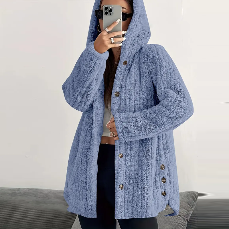 Women’s Lightweight Plush Hooded Jacket, Warm Mid-Length Teddy Bear Cardigan 🧥