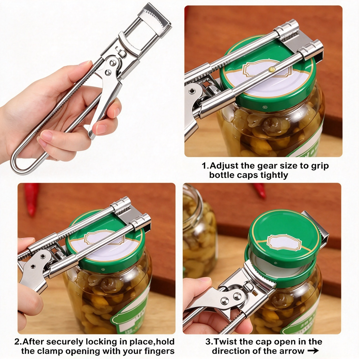 Multifunctional Adjustable Can Opener, Stainless Steel Jar Lid Opener Bottle Opener Tool 🍾