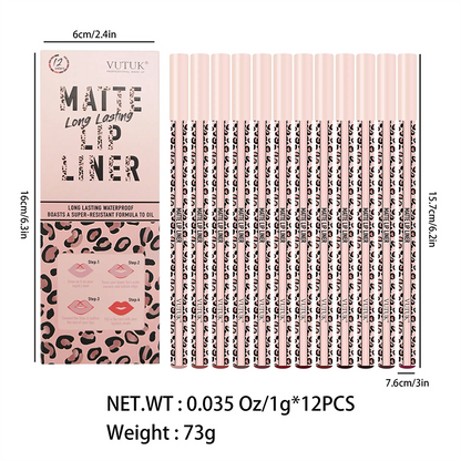 Full 12‑Color Lip Liner Set – Matte High Pigment, Long‑Lasting Non‑Fading 💋