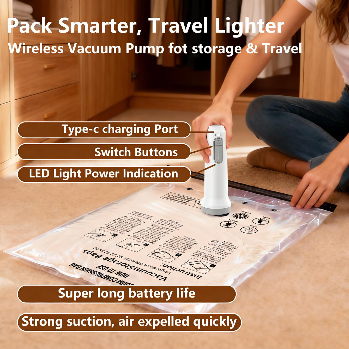 Cordless Travel Vacuum Storage Compression Bag Set🧳