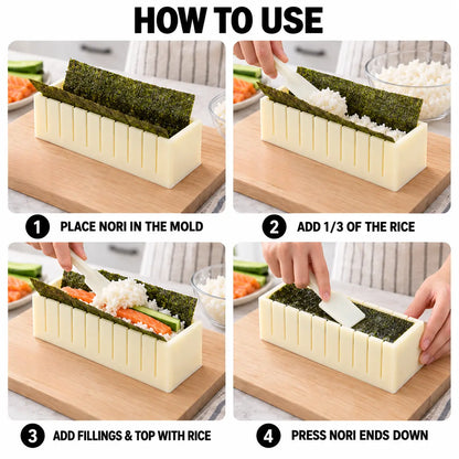 DIY Sushi Maker Mold Set, HIPS Non-Stick Sushi Rolling Tool with Cutting Groove 🍣