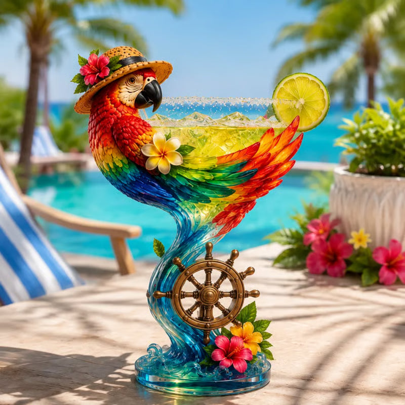 🦜Parrot Paradise Margarita Glass-Tropical Collectible Cocktail Goblet🐢