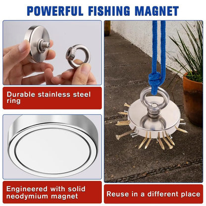 350 LBS Heavy Duty Fishing Magnet, Magnet with Countersunk Eyebolt🧲