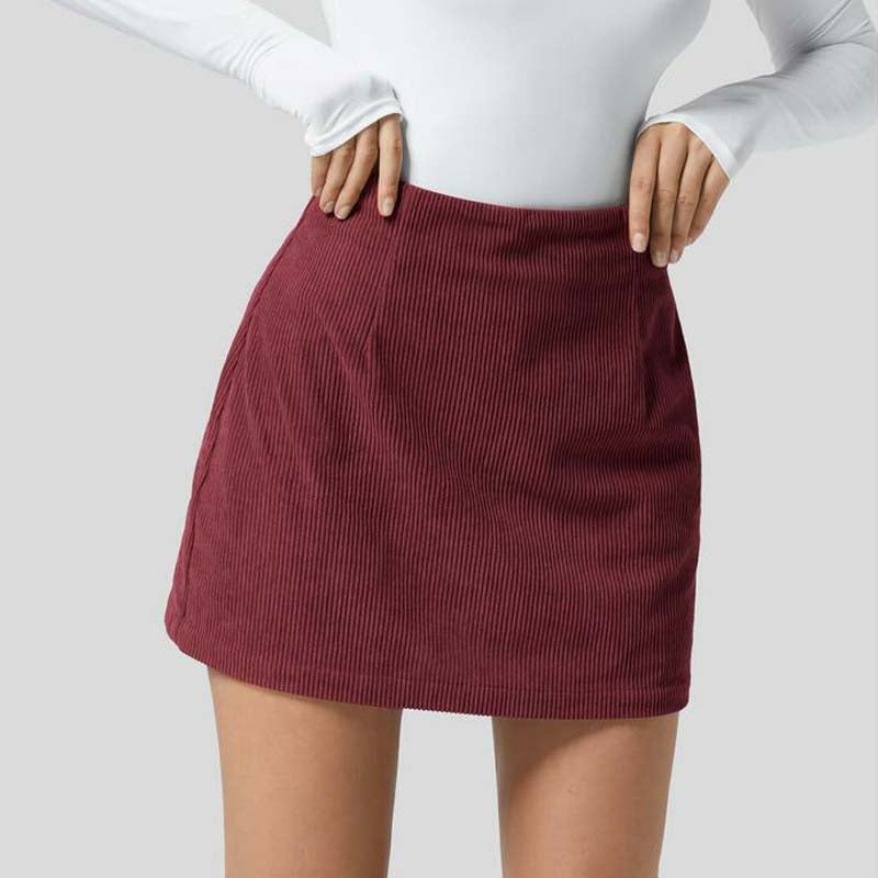 High Waisted Invisible Zipper 2-in-1 Mini A-line Corduroy Casual Skirt 👗