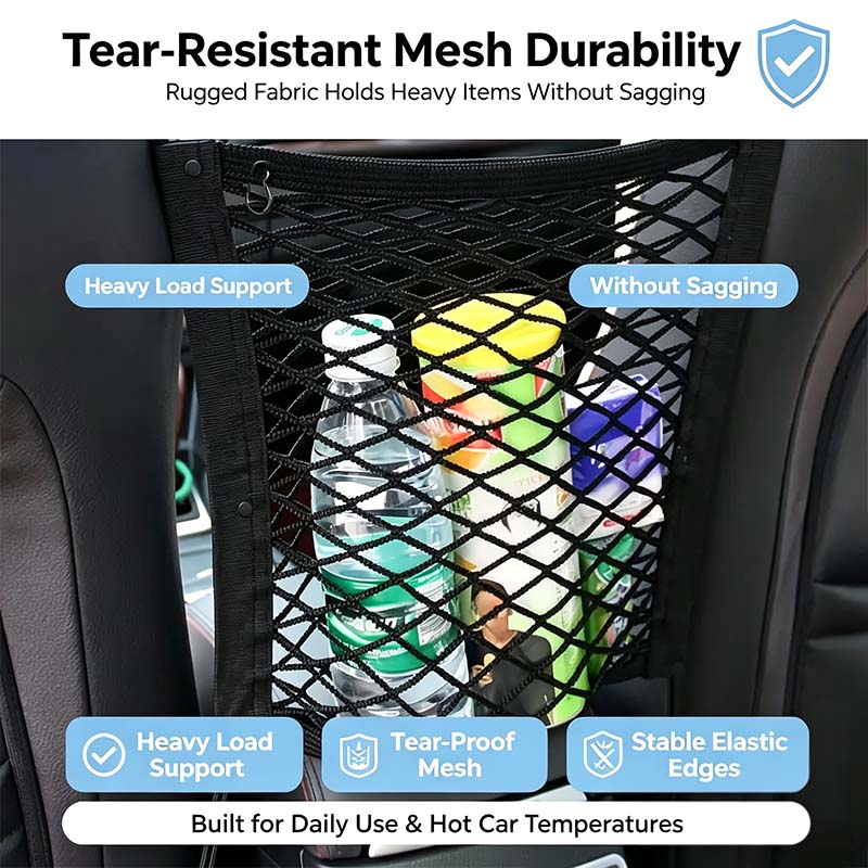 Universal Car Seat Back Organizer - 2-Layer Mesh Net Pocket with Elastic Edges🚗✨