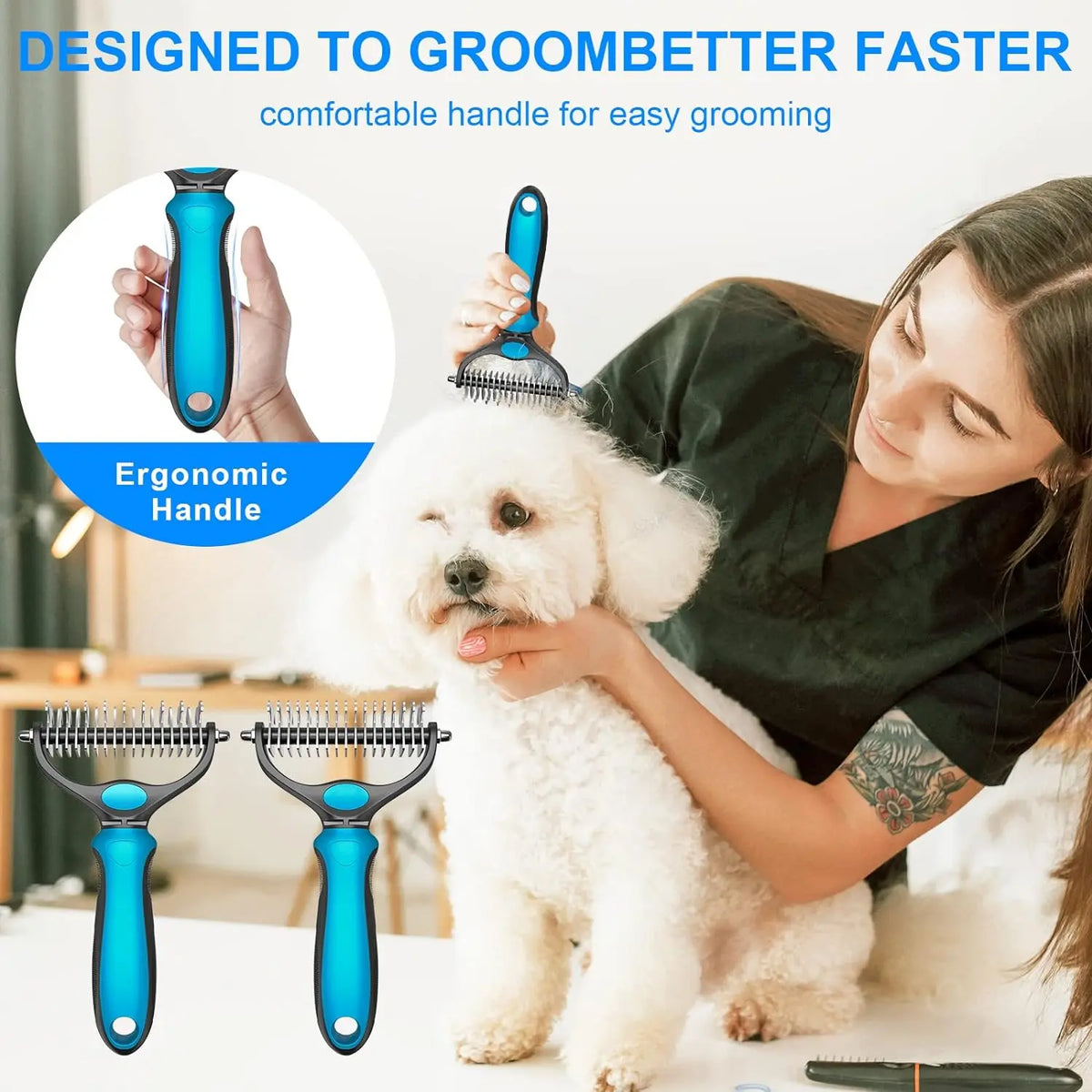 🐾 Pet Grooming Brush — Painless Shedding & Detangling Comb
