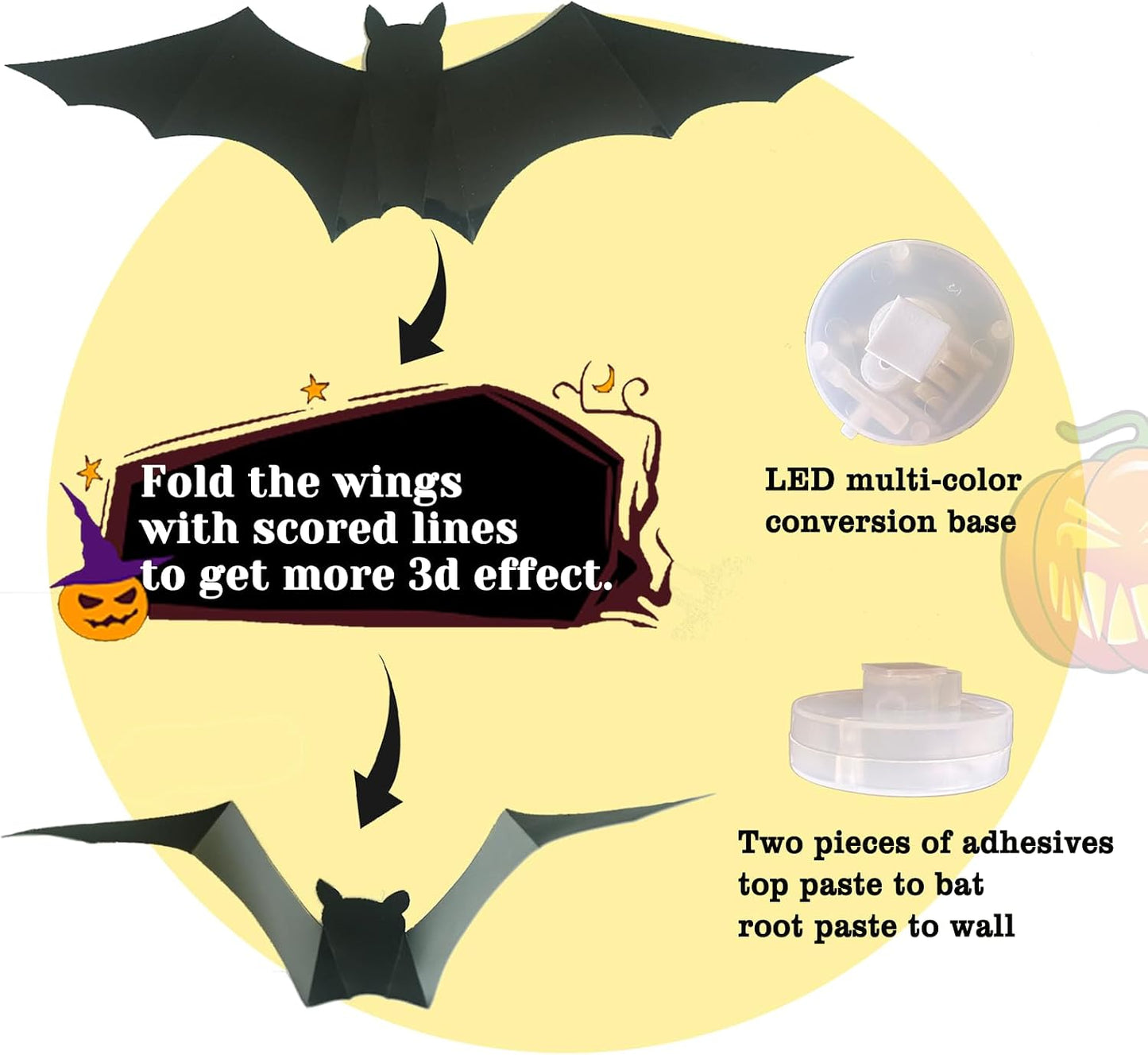 3D Bat Light LED Decorations, Halloween Spooky Ornaments, Bendable Wall Stickers🦇