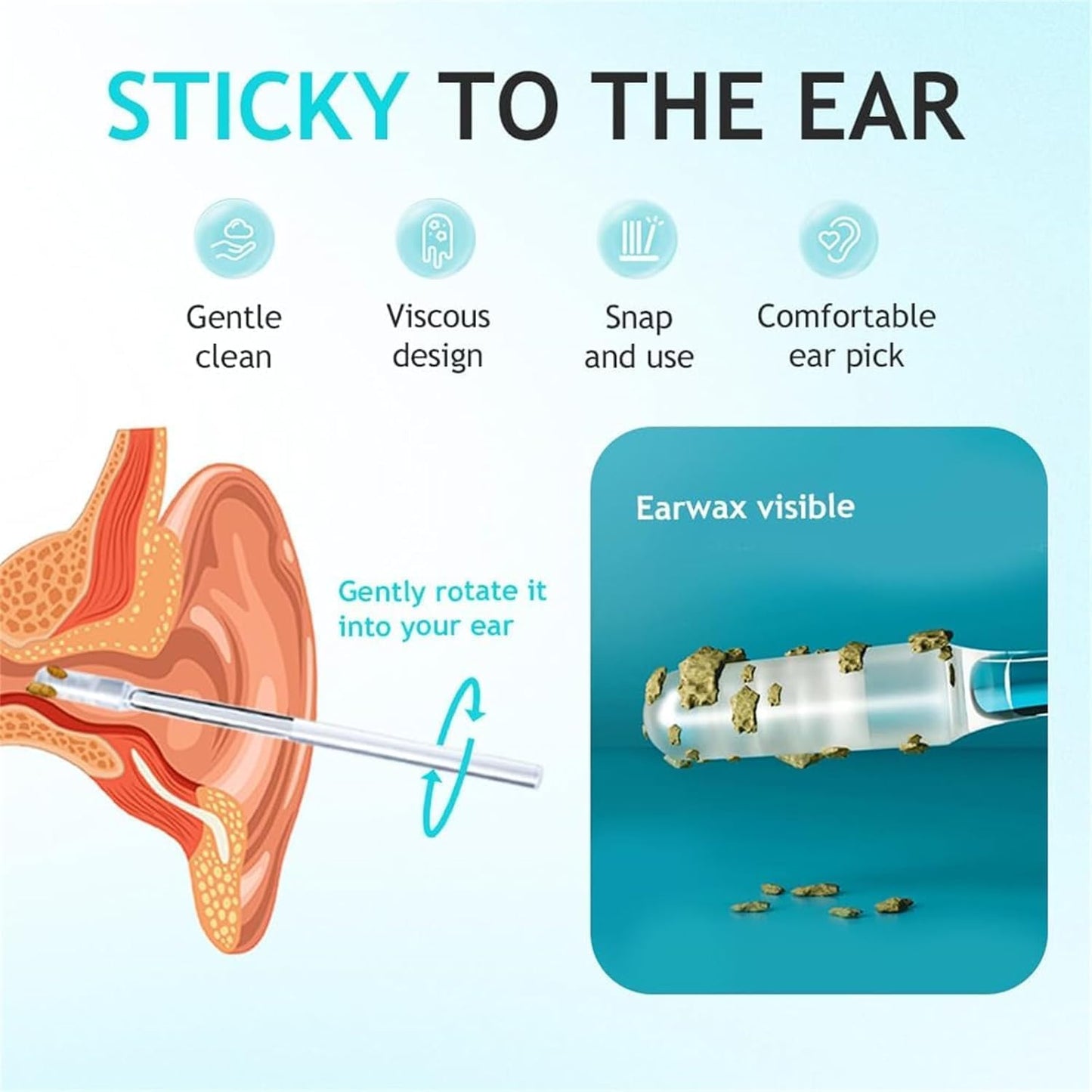 Sticky Ear Cleaning Stick for Adults, Reusable Sticky Ear Cleaner Picks✨