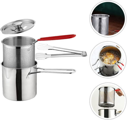 Stainless Steel Deep Fryer Set - 1-Person Mini Pot with Fry Pot, Filter Basket & Food Clip 🍳