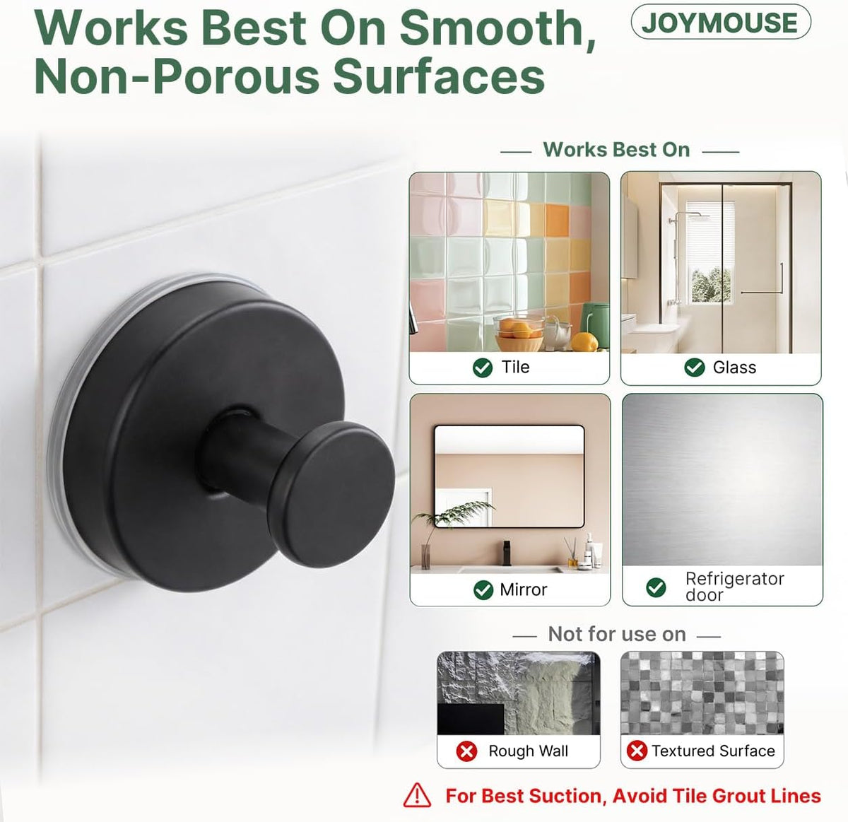 2 Pcs No Drilling Suction Cup Hooks with Replaceable Core 🪝