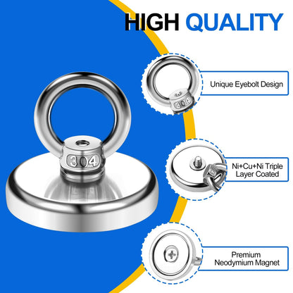 350 LBS Heavy Duty Fishing Magnet, Magnet with Countersunk Eyebolt🧲