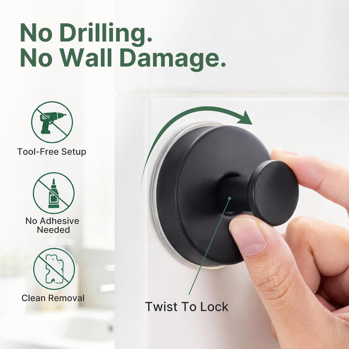 2 Pcs No Drilling Suction Cup Hooks with Replaceable Core 🪝