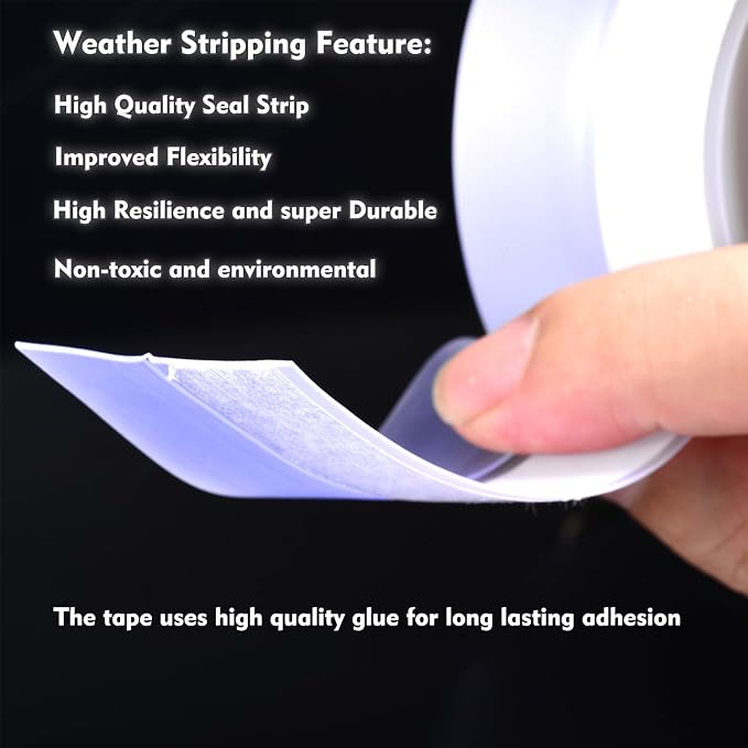 Silicone Seal Weather Stripping Tape 16.5 Feet Strip Bottom Draft Insulation Stopper Tape Weatherproof🏡