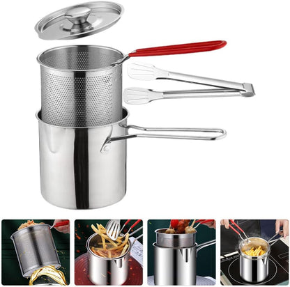 Stainless Steel Deep Fryer Set - 1-Person Mini Pot with Fry Pot, Filter Basket & Food Clip 🍳