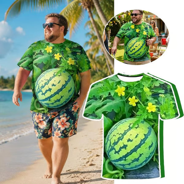 Funny Men's Watermelon Graphic T-Shirt, Fruit Print Summer Tee🍉
