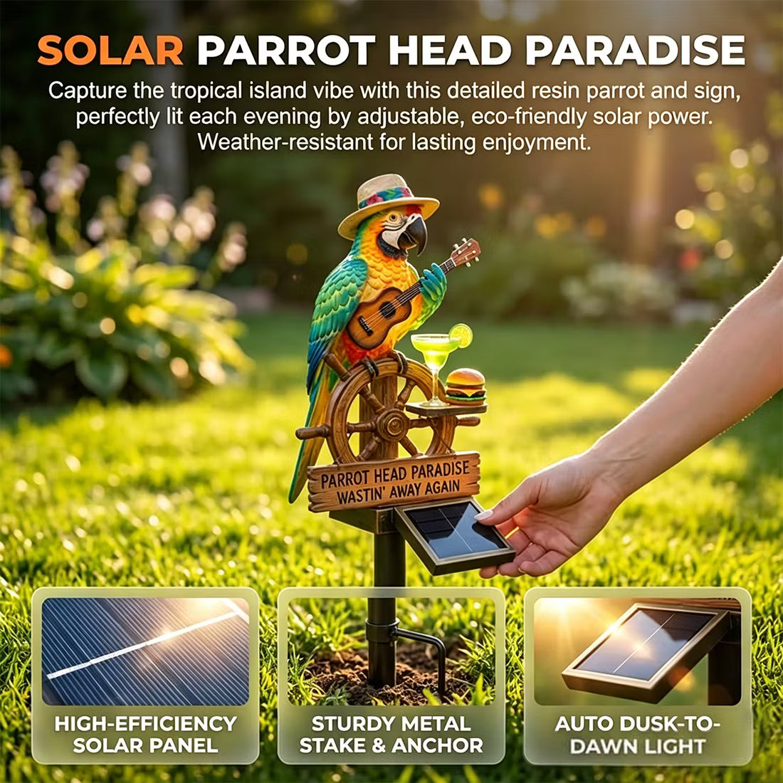 🌴 "Tropical State of Mind" Solar-Powered Parrot Light-All-Day Vacation Vibe 🌅