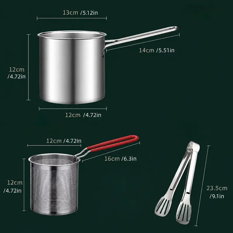 Stainless Steel Deep Fryer Set - 1-Person Mini Pot with Fry Pot, Filter Basket & Food Clip 🍳