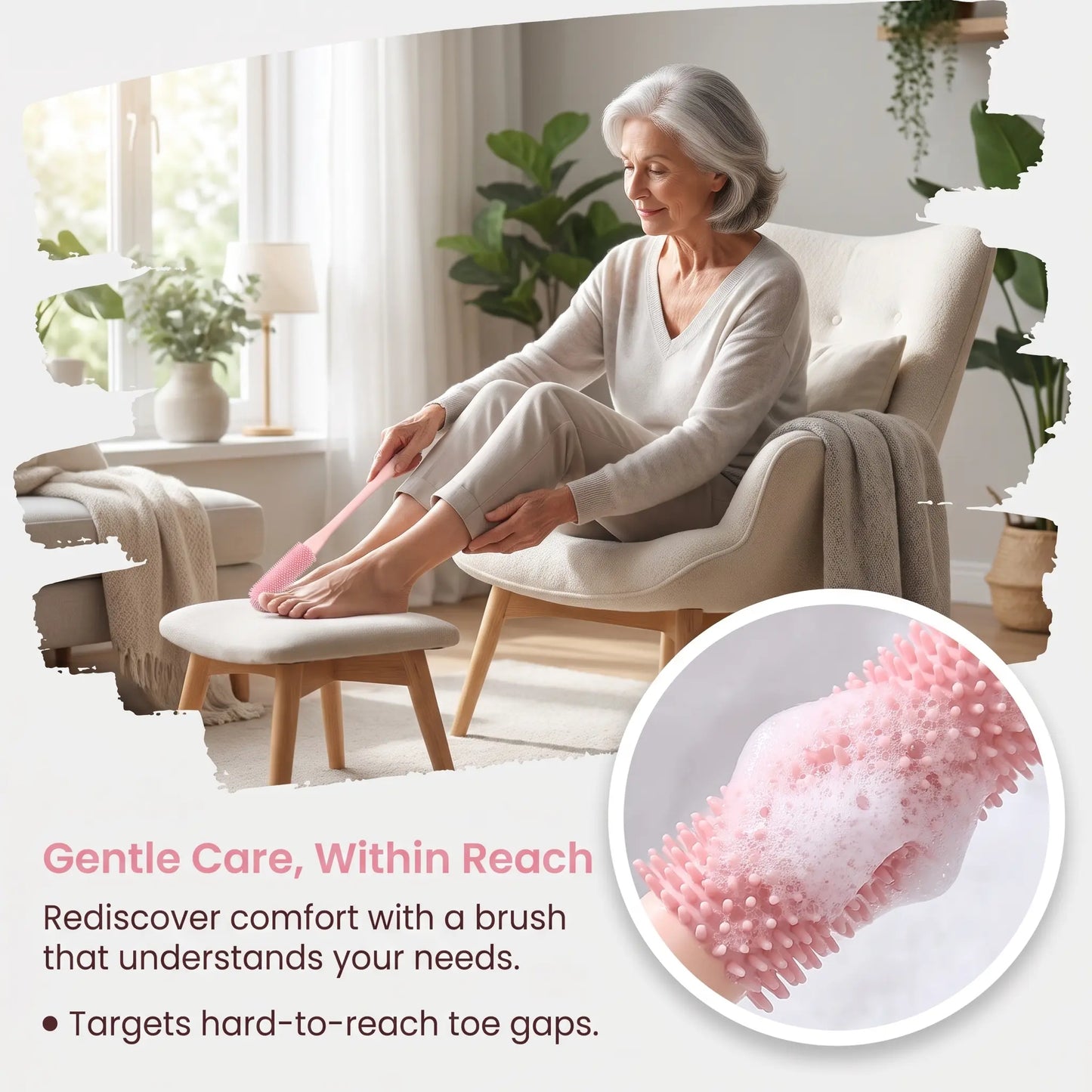 Long-Handle Silicone Soft Pedicure Tool, Shower Foot Cleaning Brush for Toe Gap Skin Cleansing🦶🚿